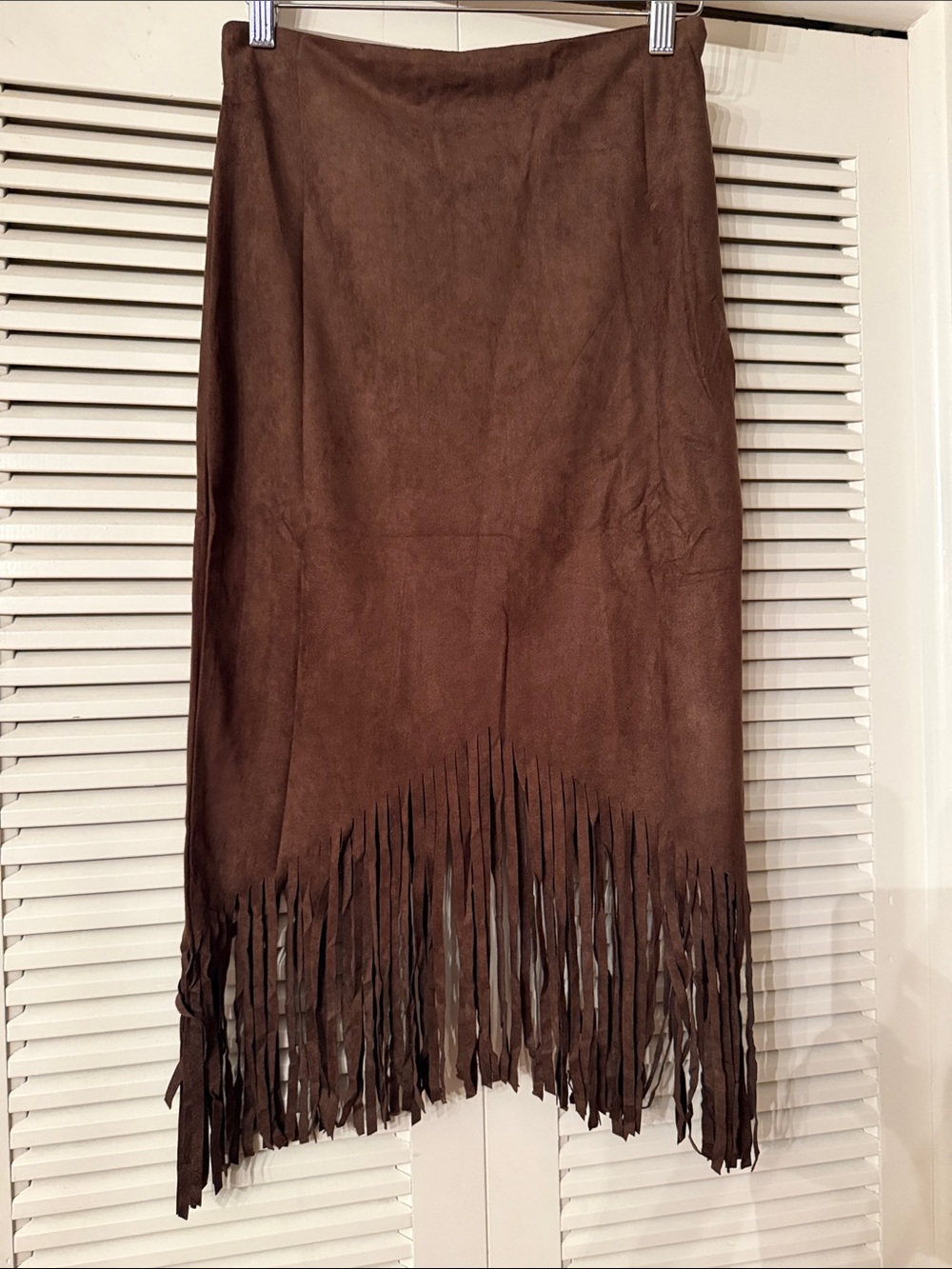 Brown Fringe Midi Skirt - Suede-Style Women's Skirt